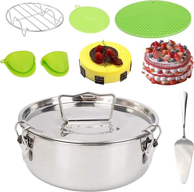WRENYZK Flan Mold with Lid, 1.5 Quart Stainless Steel Flan Pan, Flanera Flan Mold, Flanera Flan Maker Come with Rack Silicone Heat Pad Glove Brush and Spatula, for Cheese Chocolate Cupcake Pudding by WRENYZK