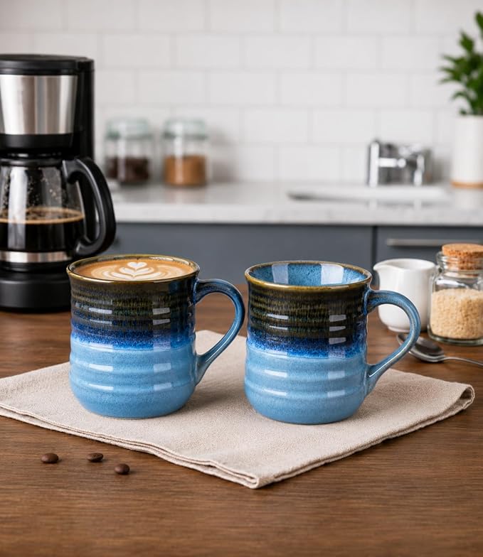 GBhome 18oz Large Coffee Mug, Handmade Ceramic Coffee Mug for Latte/Tea/Beer/Hot Cocoa, Dishwasher & Microwave Safe, Gradient blue - Image 8