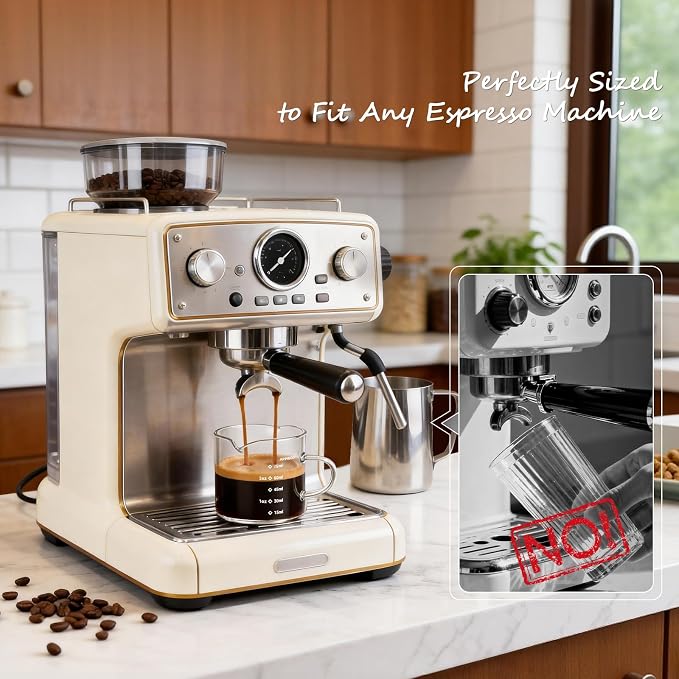 Espresso Cups Set of 2: Espresso Machine Accessories - Dual Scale Glass Measuring Cup and Espresso Shot Cups - Essential Coffee Bar Accessories - 4oz Glass Espresso Cup Set with Handled and Spout - Image 6