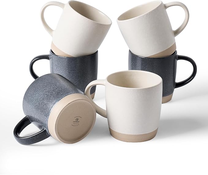 famiware Coffee Mugs Set of 6, Milkyway 13 oz Mug Set, Ceramic Cup Set with Handle for Coffee, Tea, Cocoa, Milk, Matte White + Matte Dark Charcoal by Famiware