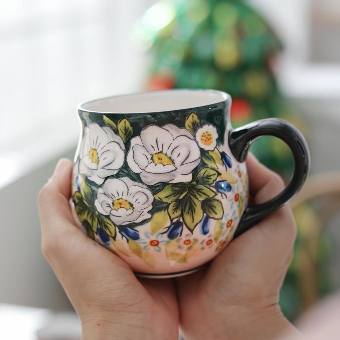 ALMA 12oz Handmade Floral Ceramic Coffee Mug | Microwave & Dishwasher Safe, Ideal for Morning Coffee Tea, Home Kitchen Dining Room Display, For Home Makers & Women - Image 8