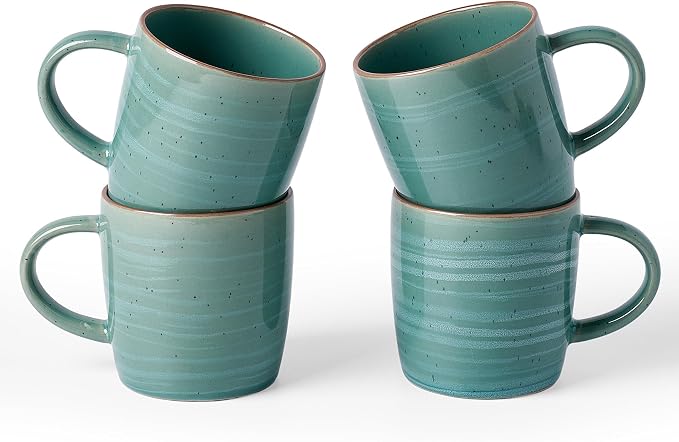 famiware Coffee Mugs Set of 4, Meteor 13 oz Ceramic Mug Cup Set with Handle for Coffee, Tea, Cappuccino, Latte, Milk, Peacock Green by Famiware
