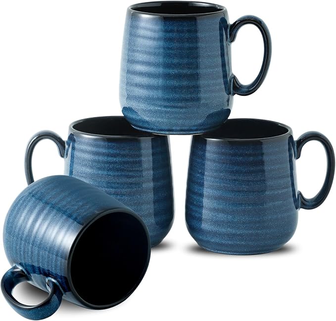 Hasense Small Coffee Mugs 8 oz, Ceramic Cappuccino Cups Set of 4, Espresso Mug with Handle for Latte, Tea, Milk and Mocha, Mini Cups for Gift, Dishwasher & Microwave Safe, Blue by Hasense