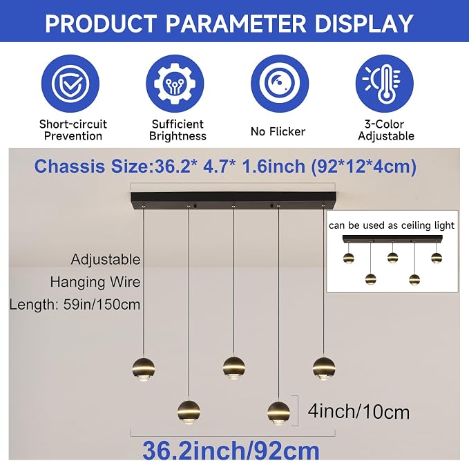 ORANOOR Modern LED Pendant Light Dimmable 36in Crystal Globe LED Chandelier | Black & Gold Dining Room Hanging Light Fixtures, Kitchen Island Linear Globe Pendant Lighting for Dining Table (3500lm) - Image 4
