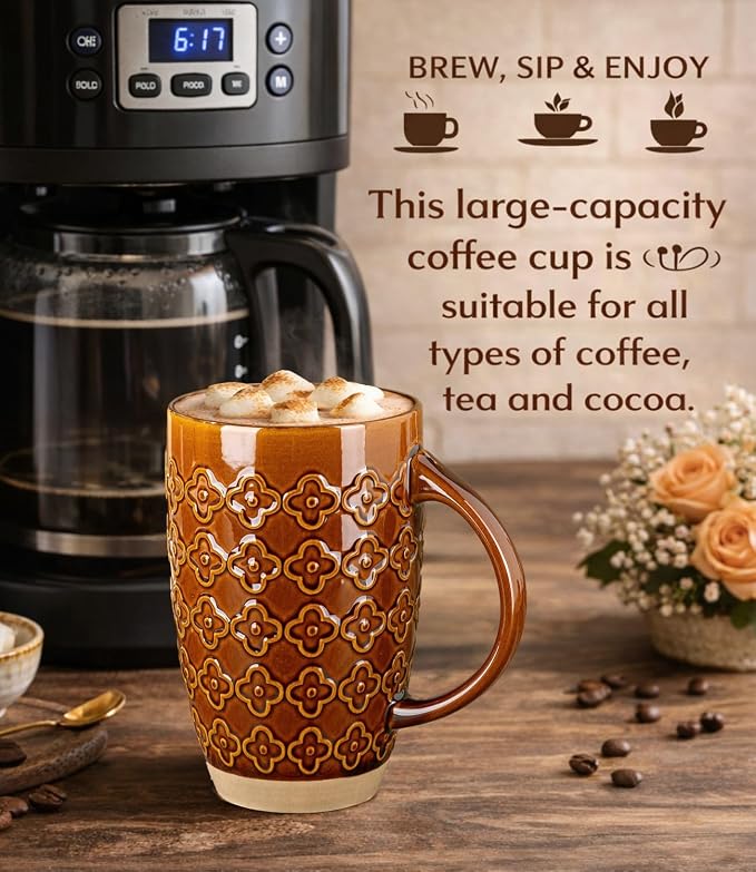 GBhome 20oz Large Coffee Mugs Set of 6, Handmade Tall Ceramic Coffee Mugs with Texture Patterns for Cappuccino, Latte,Hot Cocoa, Dishwasher & Microwave Safe - Image 4