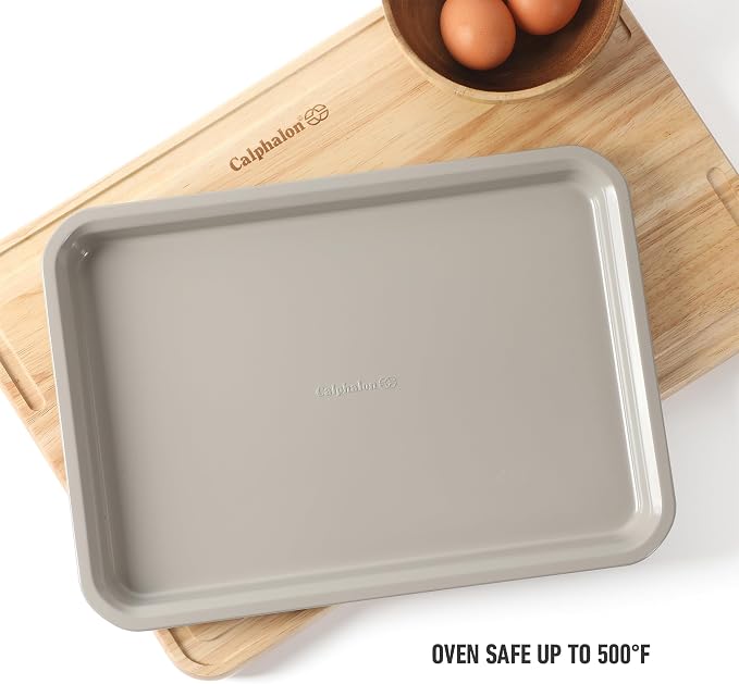 Calphalon Legacy 13 x 9 Inch PFA Free Nonstick Cookie Sheet Baking Pan in Taupe, Durable Heavy Gauge Steel Bakeware for Even Heating, Oven Safe Baking Tray for Cookies - Image 7