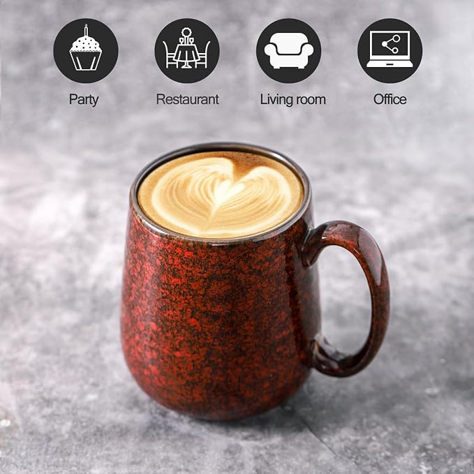 Hasense Red Coffee Mugs Set of 4, 12 oz Coffee Cups Ceramic, Latte Mug with Large Handle for Coffee, Tea, Milk and Chocolate,Easy Hold & Clean, Dishwasher & Microwave Safe - Image 6