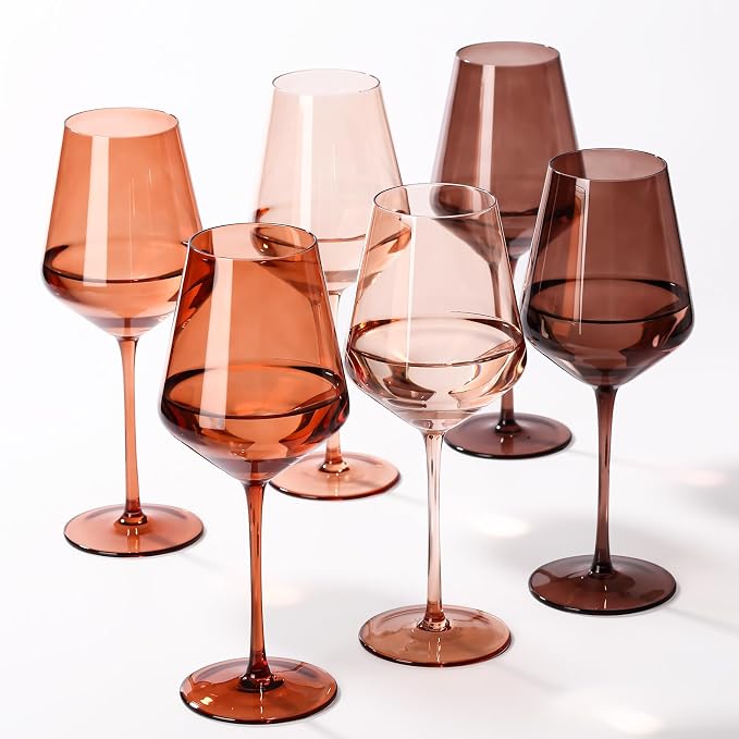 Brown Wine Glasses Set of 6, Handblown Wine Glasse,Amber Coloful Glassware,17OZ for Red or White Wine,Wedding Gift, Anniversary, Christmas, Mothers Day Gifts,Gifts for My Wife by SIPBYSOP