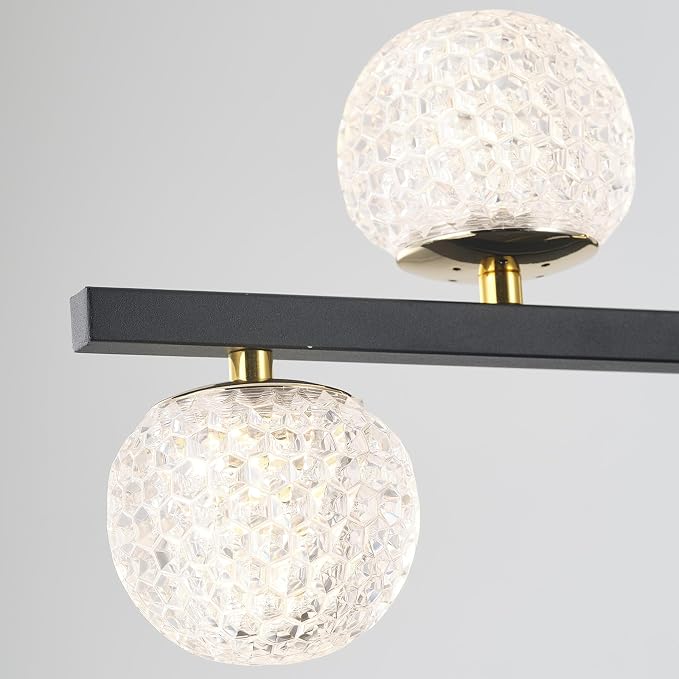 ORANOOR Modern Black Gold Chandeliers, 47inch Dimmable LED Pendant Light | Linear LED Chandelier for Dining Room Kitchen Island, Upgraded 6 Globe Hanging Pendant Chandeliers Lighting (2 Rings, 4200lm) - Image 8