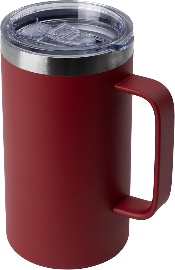 DOMICARE 24oz Mug with Handle and Lid, Stainless Steel Coffee Mug, Reusable Insulated Cup, Travel Mug with Handle, Double Wall Vacuum Coffee Tumbler for Men and Women, Dark Red, Pack 1 by VisittheDOMICARE