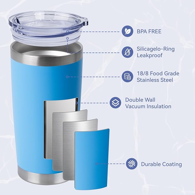 HASLE OUTFITTERS 20oz Stainless Steel Tumblers Bulk, Insulated Travel Cup with Lid, Double Wall Vacuum Coffee Mug for Cold & Hot Drinks 1 Pack, Royal Blue - Image 2