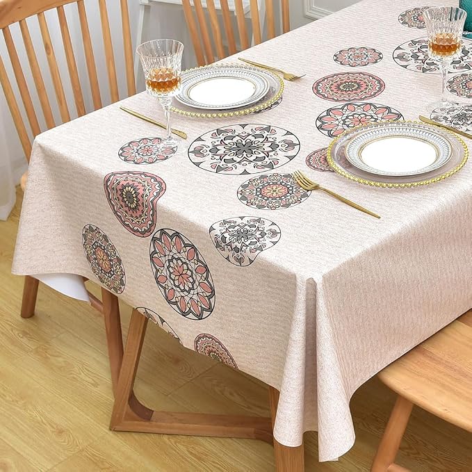 Wipeable Waterproof Tablecloth Vinyl Tablecloths for Rectangle Tables Heavy Duty PVC Tablecloth for Kitchen Dining Table(Flowers-2, 54'' x 84'') by Yofori