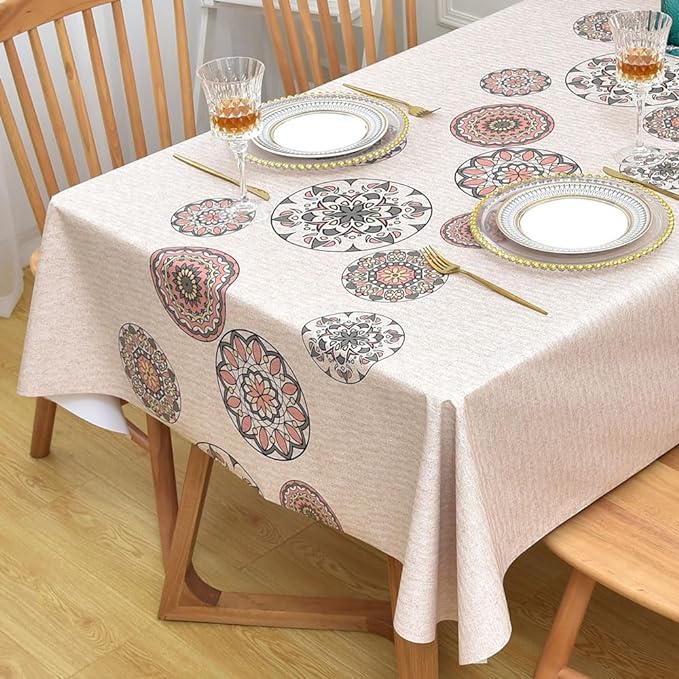 Wipeable Waterproof Tablecloth Vinyl Tablecloths for Rectangle Tables Heavy Duty PVC Tablecloth for Kitchen Dining Table(Flowers-2, 54'' x 72'') by Yofori