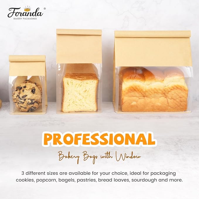 50 Pack Bread Bags with Tabs for Homemade Sourdough Bread, 8.7x4.3x11 Inches Tin Tie Tab Lock Large Paper Bakery Packaging Bags with Window for Gifting & Bake Sale | Thick Material - Image 5