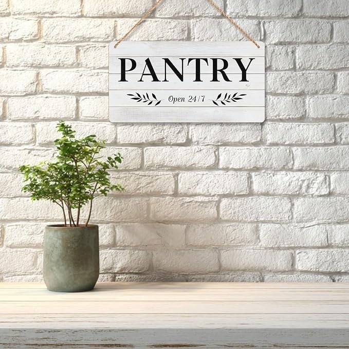 Pantry Sign Rustic Wall Art Print Wooden Signs Funny Home Decor Vintage Poster Retro Hanging Plaque for Farmhouse Kitchen Cafe Bar Grocery Coffee Corner 10x5 Inch (Simple Gray White Wood Grain) - Image 3