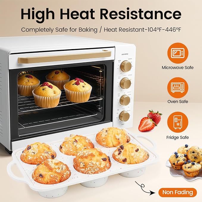 Silicone Jumbo Muffin Pan for Baking with Metal Reinforced Frame, 6 Cup Nonstick Extra Large Muffin Tin, BPA Free Cupcake Pan and Dishwasher Safe Big Muffin Pan - Image 5