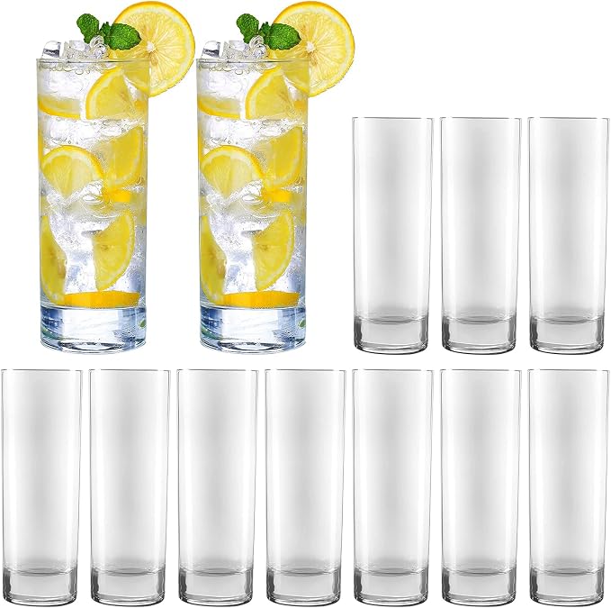 QAPPDA Glass Cups 10 oz, Highballl Glass Cocktail Glass Drinking Glasses | Collins Glasses for Kitchen,Heavy Base Water Cup For Juice,Cocktails,Beverages,Drinking Cups Beer Cups Set Of 12 by QAPPDA