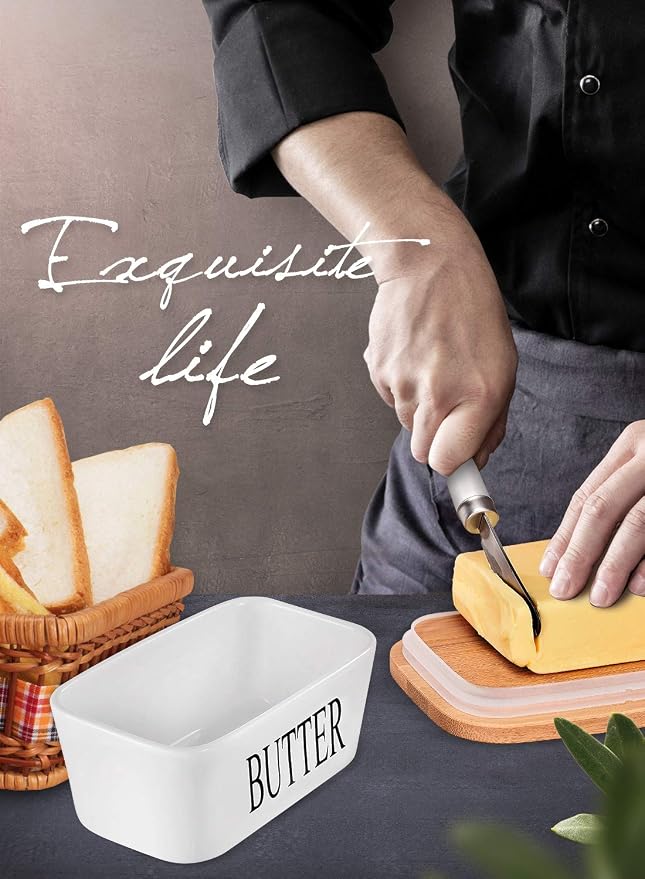 Ceramic Butter Dish with Lid and Knife & Silicone Seal 200ml 2 Pack White | Suitable Capacity, Great Sealing, Home Decor Kitchen Gift Housewarming Gift - Image 6
