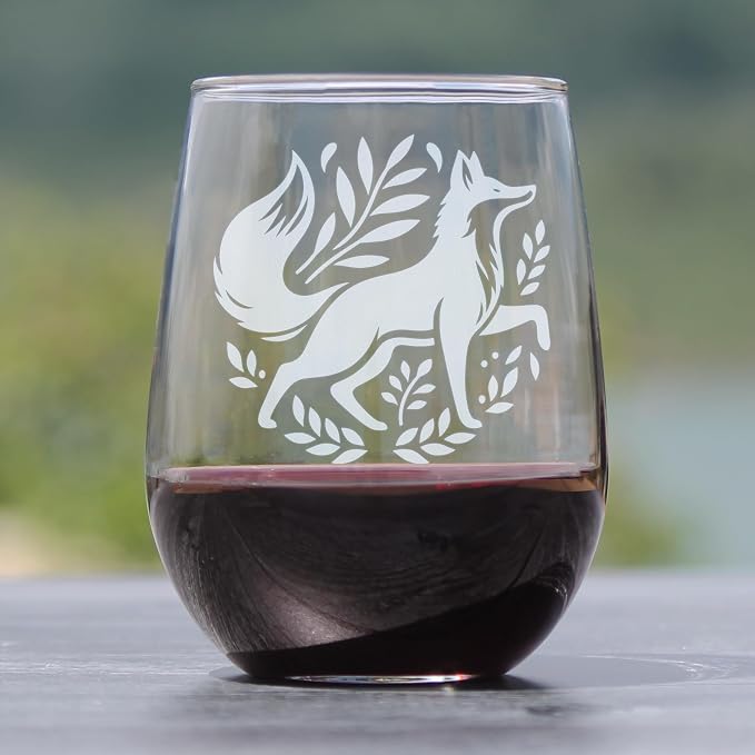 Elegant Fox Engraved 17oz Stemless Wine Glass, Woodland Animal Etched Glassware, Forest Creature for Her - Image 2