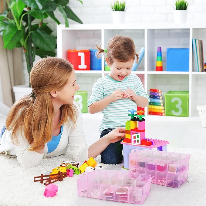 Large Stackable Craft Storage Containers, 3 Layers Hair Accessories Organizers Box with Adjustable Compartments, Plastic Bead Organizer Case for Art Supplies, Jewelry, Toys, Nail, Embroidery