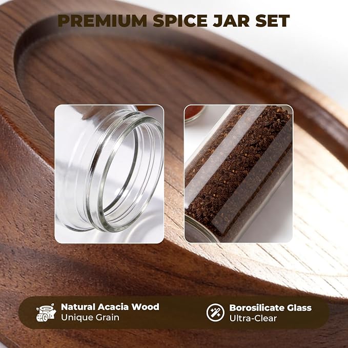 4 Pack 13 oz Glass Spice Jars with Airtight Wood Lids - 15cm Tall Small Storage Food Containers with Labels for Pantry Organization, Herb, Seasoning, Sugar, Coffee Bean, Tea - Image 4