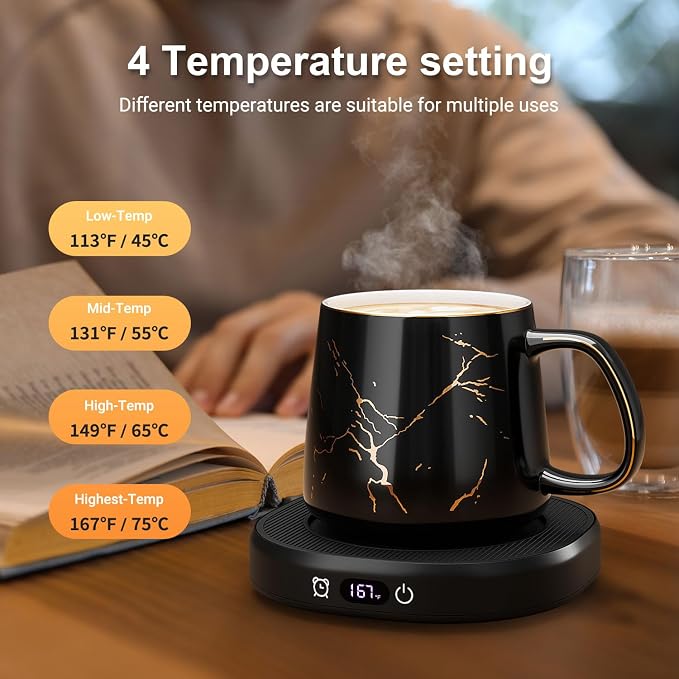 Coffee Mug Warmer & Luxury Marbling Mug Set, Electric Cup Warmer with Auto Shut Off, 4 Temperature Setting Smart Beverage Warmer, 8-Hours Auto Shut Off (Luxury Marbling Mug) - Image 5