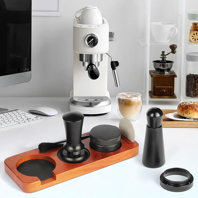 7 PCS Espresso Accessories,WDT Tool Espresso Machine Tamper Tools | Barista Tools Kit,Coffee Tamper with Wood Espresso Tamping Station,Distributor,Stirrer,Dosing Funnel,Brush,Puck Screen(51mm) - Image 2