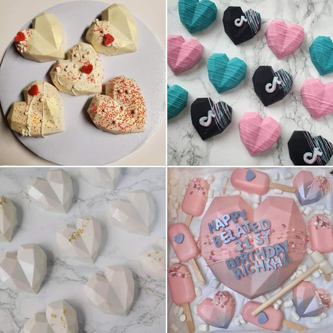 8 Grid Diamond Heart Silicone Cake Chocolate Mold Silicone Baking Pan Mold for DIY Cake Mousse Dessert 3D Diamond Love Heart Shaped Mould for Candy Fondant Ice Cream Soap Cupcake Cheesecake Jelly - Image 4