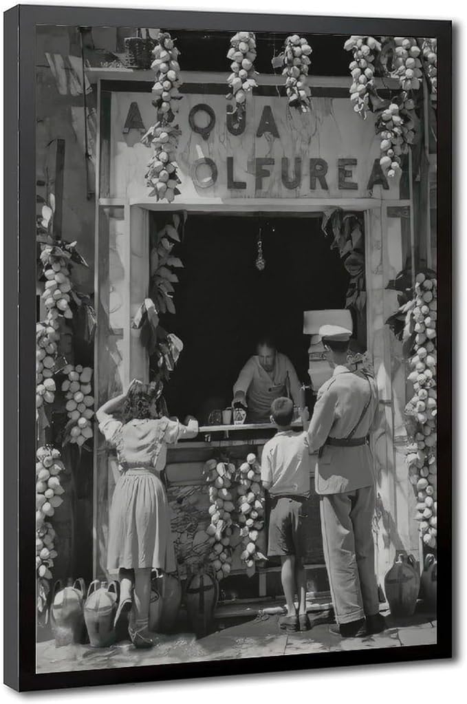 Italian Lemonade Seller, Streets of Naples 1940s, Black And White , Vintage Poster Canvas Poster Wall Art Decor Print Picture Paintings for Living Room Bedroom Decoration Black Frame 12x18in(30x45cm) by Unknown