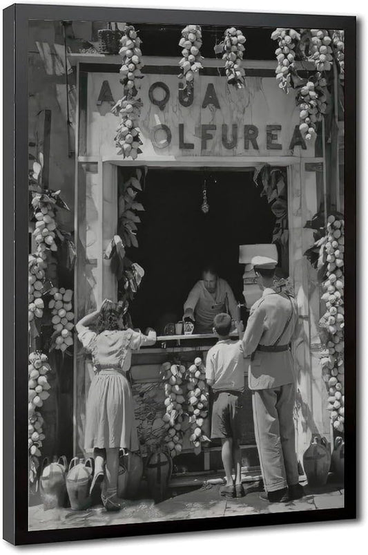 Italian Lemonade Seller, Streets of Naples 1940s, Black And White , Vintage Poster Canvas Poster Wall Art Decor Print Picture Paintings for Living Room Bedroom Decoration Black Frame 08x12in(20x30cm) by Unknown