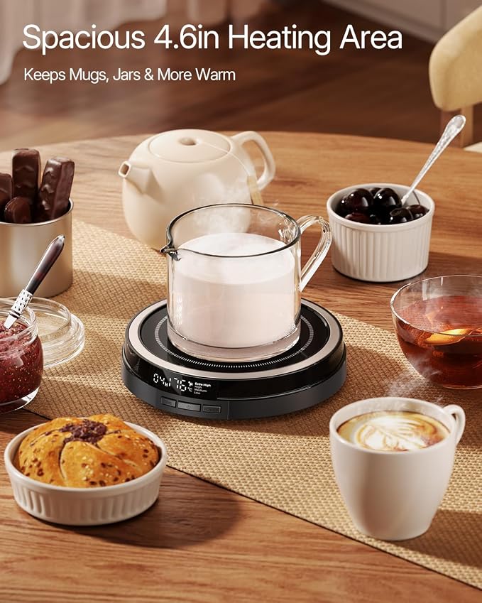 Coffee Mug Warmer for Desk, 50W, Cup Warmer 4 Temps & Timer- Black | Smart Display; 12H Timer; Auto Shut Off; Fast Heating; Easy-Clean; Candle Warmer Plate; UL Certified Gift for Coffee Lovers - Image 7