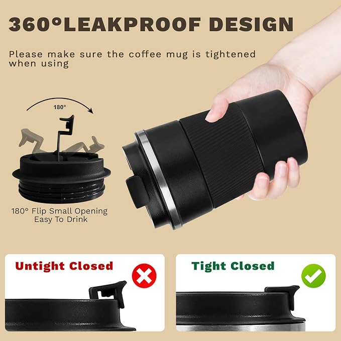 Vacuum Insulated Stainless Steel Travel Coffee Mug,Leak Proof Cup with Lid | 304 stainless steel mug with vacuum insulation, leak proof lid, silicone grip and car cup holder friendly design - Image 5