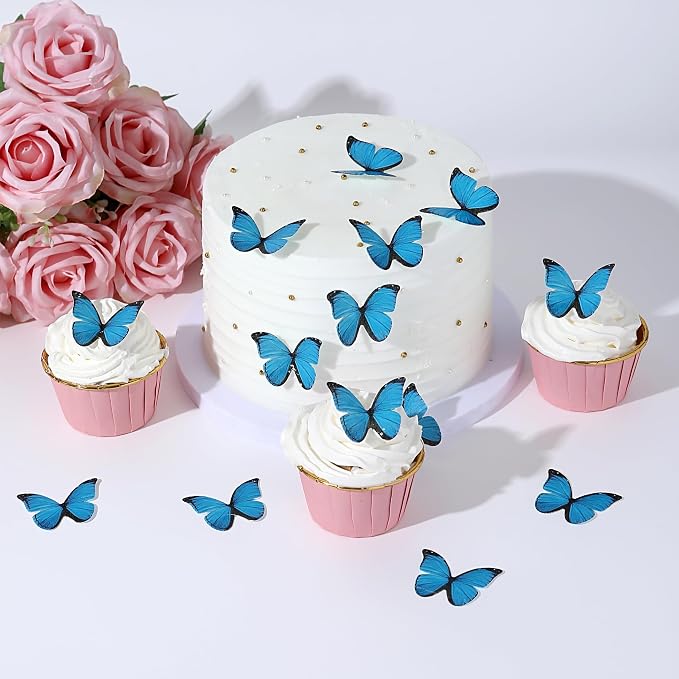 48PCS Blue Edible Butterfly Cake Toppers Butterflies for Cake Decorations | Colorful Small Pastel Cupcake Toppers Decorations for Birthday Party Wedding Cake Decorations - Image 3
