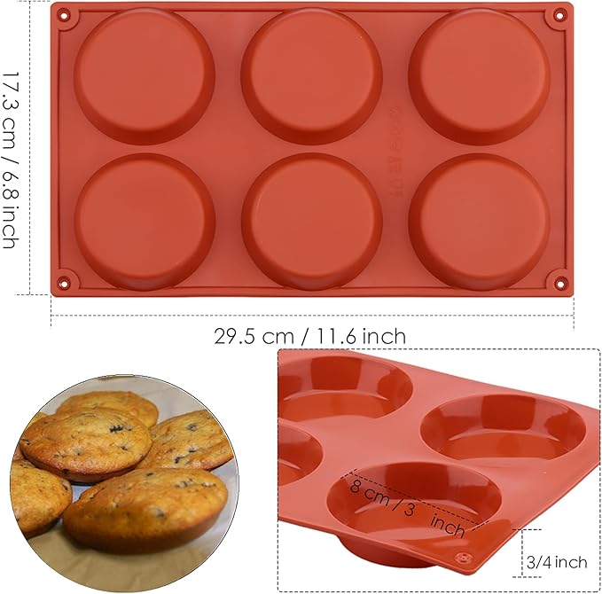 Ocmoiy 3 Inch Egg Mold for Breakfast Sandwiches Round Silicone Muffin Top/Egg Pan, Non-Stick Oven Baking Silicone Molds for Eggs Patty Bites, Tarts, English Muffins, Pack of 4