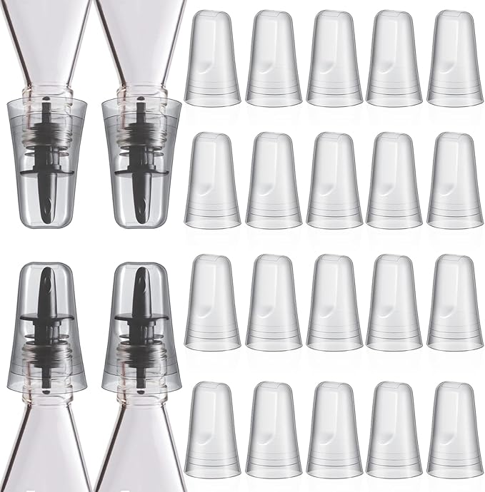 Chengu 24 Pieces Liquor Bottle Toppers for Liquor Pour Bottle Covers Universal Pour Dispenser Bar Dust Translucent Rubber Spout Covers for Home Kitchen Tools Supplies