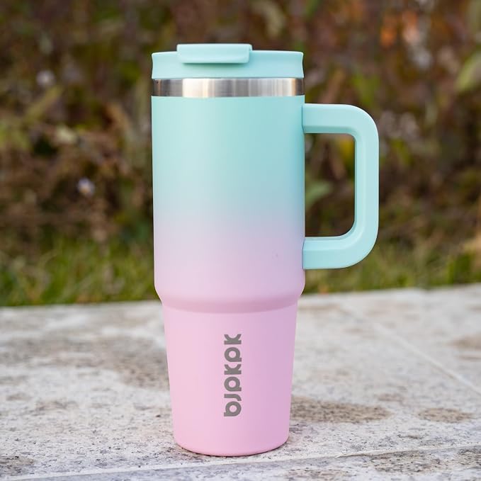BJPKPK 30 oz Insulated Tumbler with Handle & Straw, Stainless Steel | Double Wall Vacuum Insulation, Leak Proof, BPA Free, Dishwasher Safe, Cupholder Friendly, Travel & Outdoor, Bubble Gum - Image 5