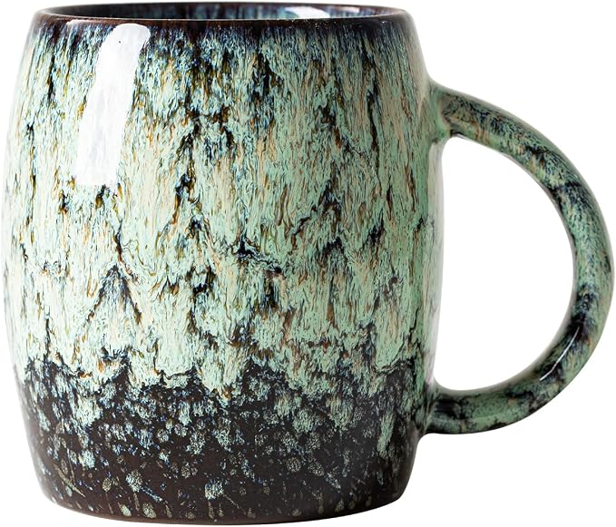 Sage Nebula Ceramic Coffee Mug - 14 oz Unique Mug with Large Handle, Barrel Cute Mug for Women Men, Coffee Cup Gift for Home Office by XIYUANJI