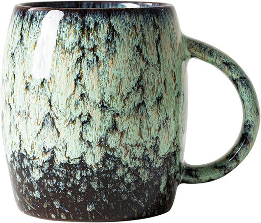 Sage Nebula Ceramic Coffee Mug - 14 oz Unique Mug with Large Handle, Barrel Cute Mug for Women Men, Coffee Cup Gift for Home Office by XIYUANJI