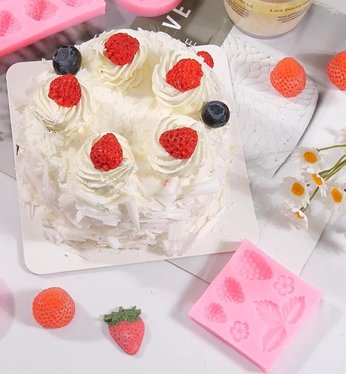 5 Pcs Strawberry Baking Mold Silicone,Flowers Silicone Mold,3D Flower Strawberry Silicone Fruit Shape Pastry Mold for Soap Chocolate Fondant Resin Cupcake Cake Decor