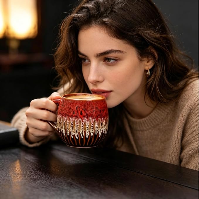 20 oz Large Ceramic Coffee Mug,Creative Handcrafted Reactive Glaze Coffee Cups Suitable for Home and Office Use,Dishwasher & Microwave Safe,Novelty Pottery Mug for Coffee Lovers Gift (red) - Image 5