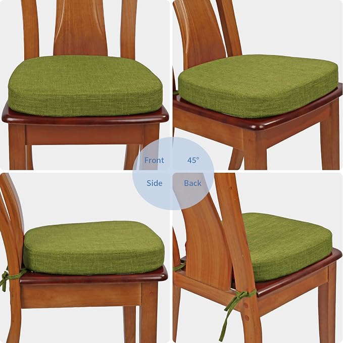BUYUE Thickened 2.5" Dining Chair Cushions Set of 4, U-Shape High Density Foam Comfortable Chair Pads for Kitchen, Slip Resistant Indoor Seat Cushions (4 PCS, Grass Green) - Image 4
