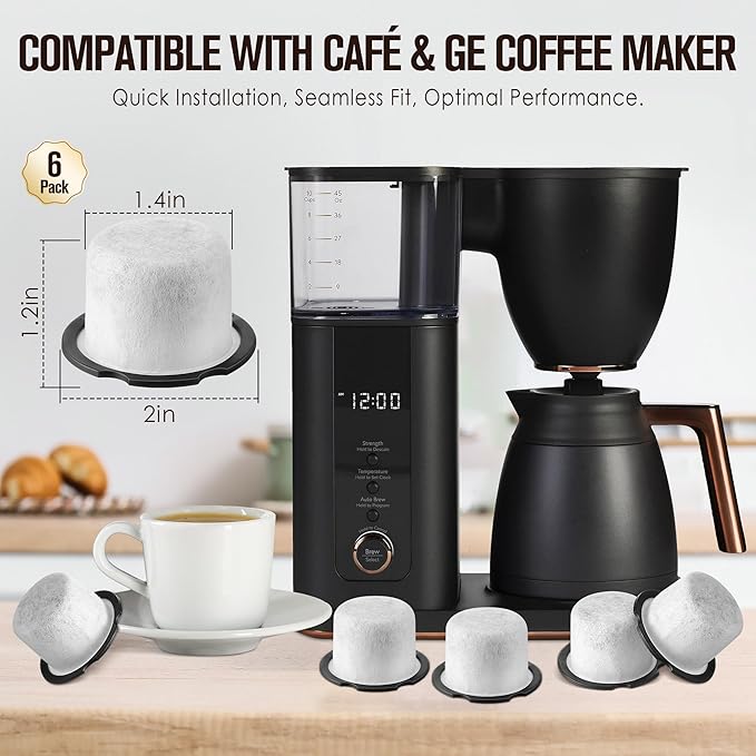 Qualirey 6 Pack Coffee Water Filter Replacement, Compatible with Café and GE Profile Grind & Brew Machine, Charcoal Coffee Filter Cartridges, Replacement for C7CGFLTR, Replace Every 3 Months