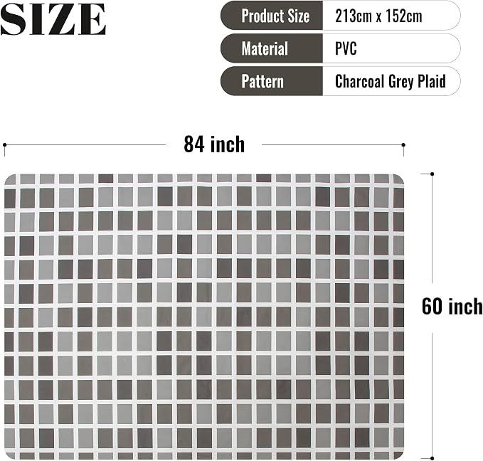 FIFTY FEET 84 * 60 Inch Rectangle Tablecloth, Vinyl Tablecloth with Flannel Backing for Rectangle Tables Waterproof, Plastic Picnic Table Cover for Dining Table/Buffet Parties/Camping(Black Plaid) - Image 5