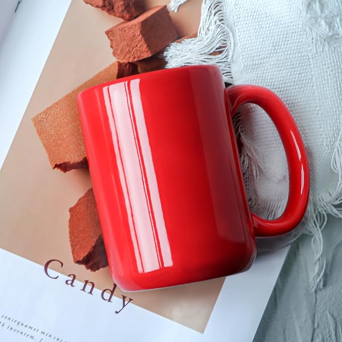 16 OZ Coffee Mug, Classic Blank Ceramic Cup with Large Handle for Tea Latte Cappuccino, Red - Image 4