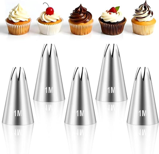 5Pcs 1M Cake Piping Tips, Cake Decorating Tips Seamless Icing Tipss Cupcake Piping Tipss Baking Tools for DIY Art