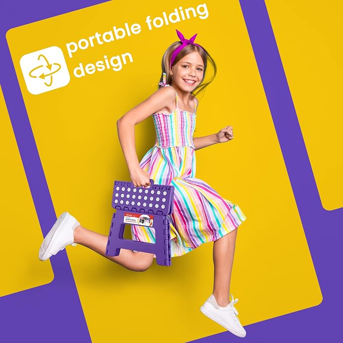 ACSTEP Folding Step Stool 9 Inch, Non-Slip Foldable Stools for Kids, Purple | Heavy Duty Collapsible Foot Stool, Lightweight, Holds 300lb for Toddler/Adults Kitchen Bathroom Bedroom Outdoor, with Handle - Image 6