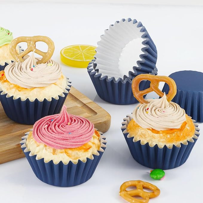 Caperci Grease-Resistant Standard Cupcake Liners 150 Counts - Heavy Duty Paper Muffin Baking Cups, Odorless, No Muffin Pan Needed, Easily Peels (Navy Blue) - Image 2