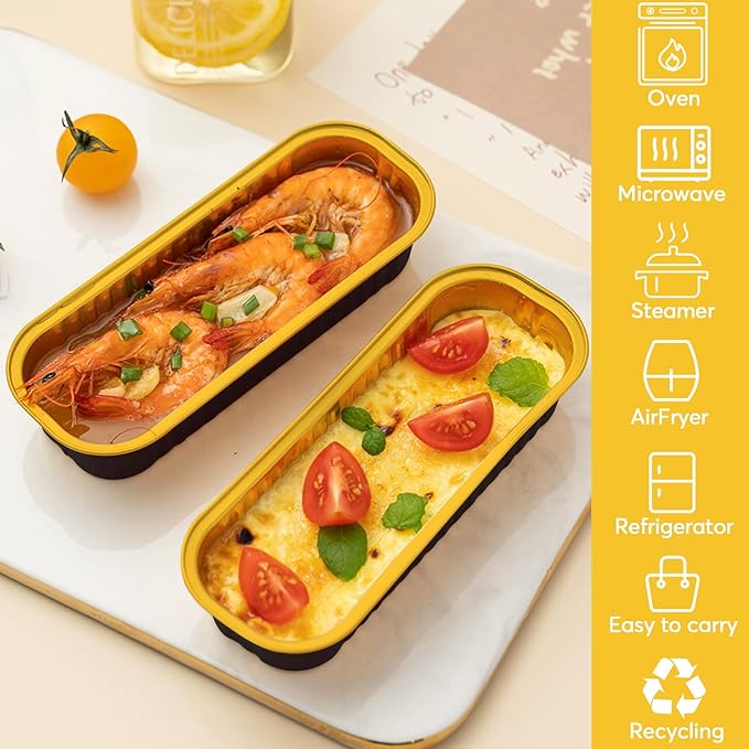 Ruckae 100 Pack Mini Loaf Pan Mini Loaf Baking Pans with Lids and Spoons,Disposable Aluminum Foil Pans, Rectangle Tin Foil Pans with Lids for Home, Pary, Picnics (Black Gold)