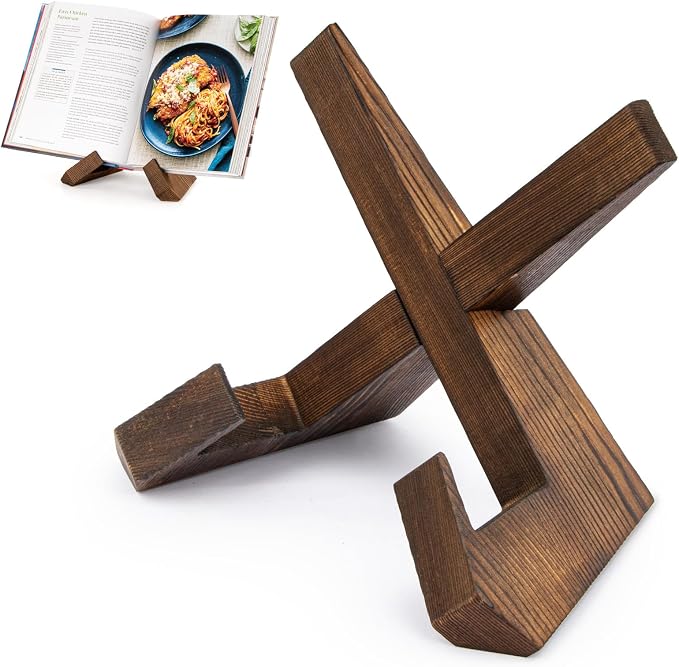 PUERSI Cookbook Stand for Kitchen, Recipe Book Holder for Kitchen Counter | Wooden Cookbook Holder, Rustic Cook Book Holder Stand - Rustic Brown - 1 Set by PUERSI