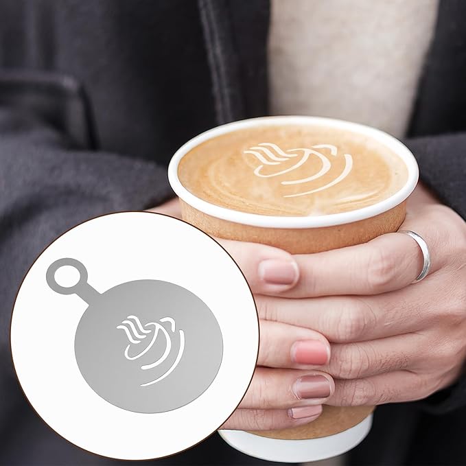4 Pcs Coffee Stencils Latte Art,Coffee Stencils,Latte Art Stencil with Various Patterns for Cappuccino Lattes Cake Decorating Coffees Shop and Home Use(Silver)